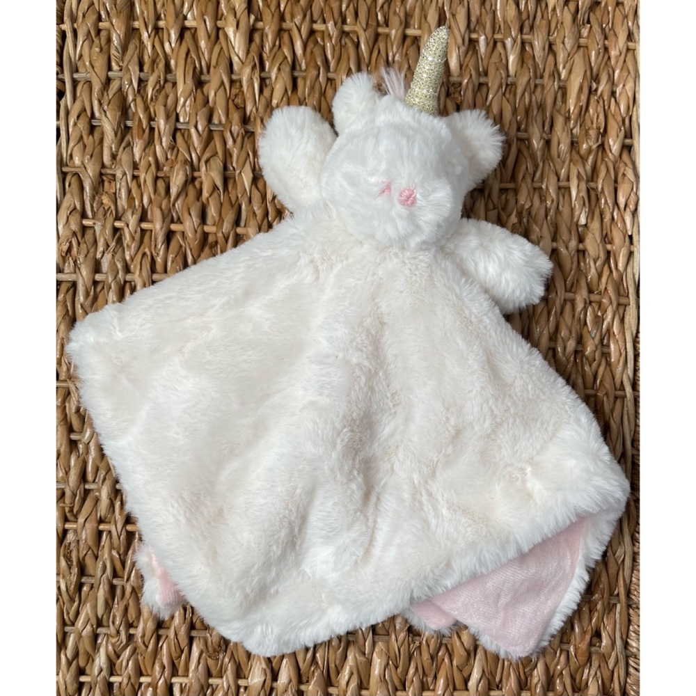 Mudpie Unicorn Plush Lovey Baby Security Toy Faux Fur Fleece White Pink
